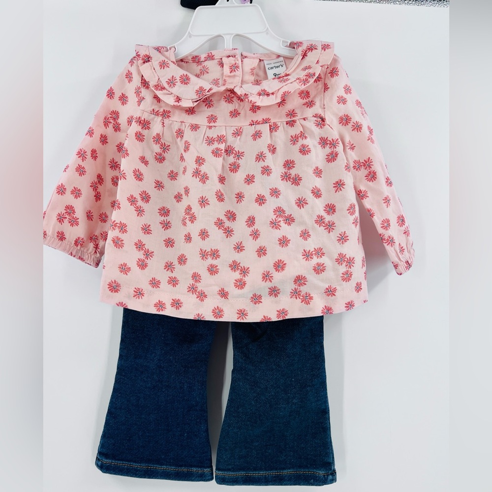 Carter’s Toddler Girl 2-Piece Floral Top and Denim Pants Set new 9m - Picture 5 of 11